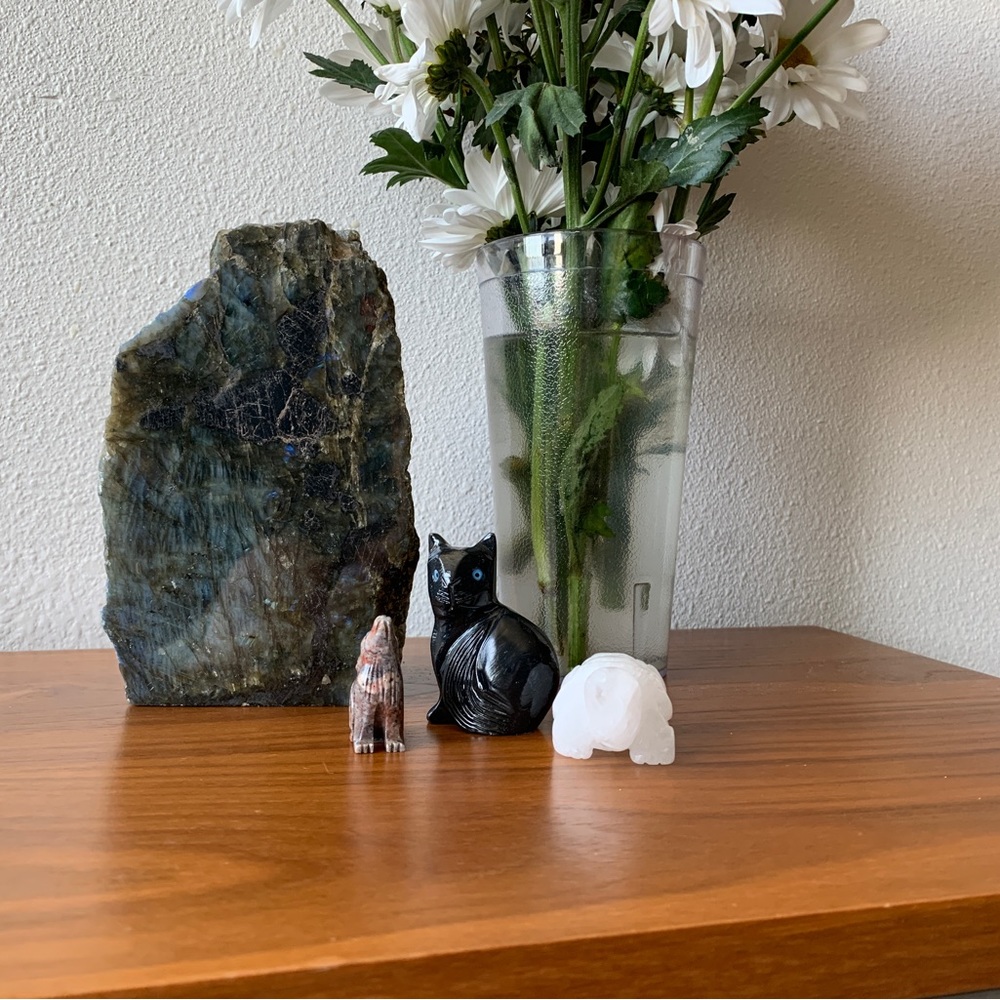 BUNDLED Onyx Cat, Quartz Turtle, and Soapstone Wolf